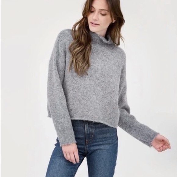 REBECCA TAYLOR | Oversized Mock Neck Cropped Sweater in Grey | XS/S - Picture 1 of 8